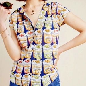 ANTHROPOLOGIE 50 of 52 Conversations Marmalade Jam print shirt blouse medium